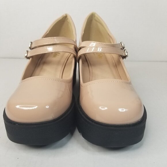 Women’s Preppy Nude Mary Jane Chunky Block Platform Heel Patent Academia Y2K 10M - Picture 4 of 15